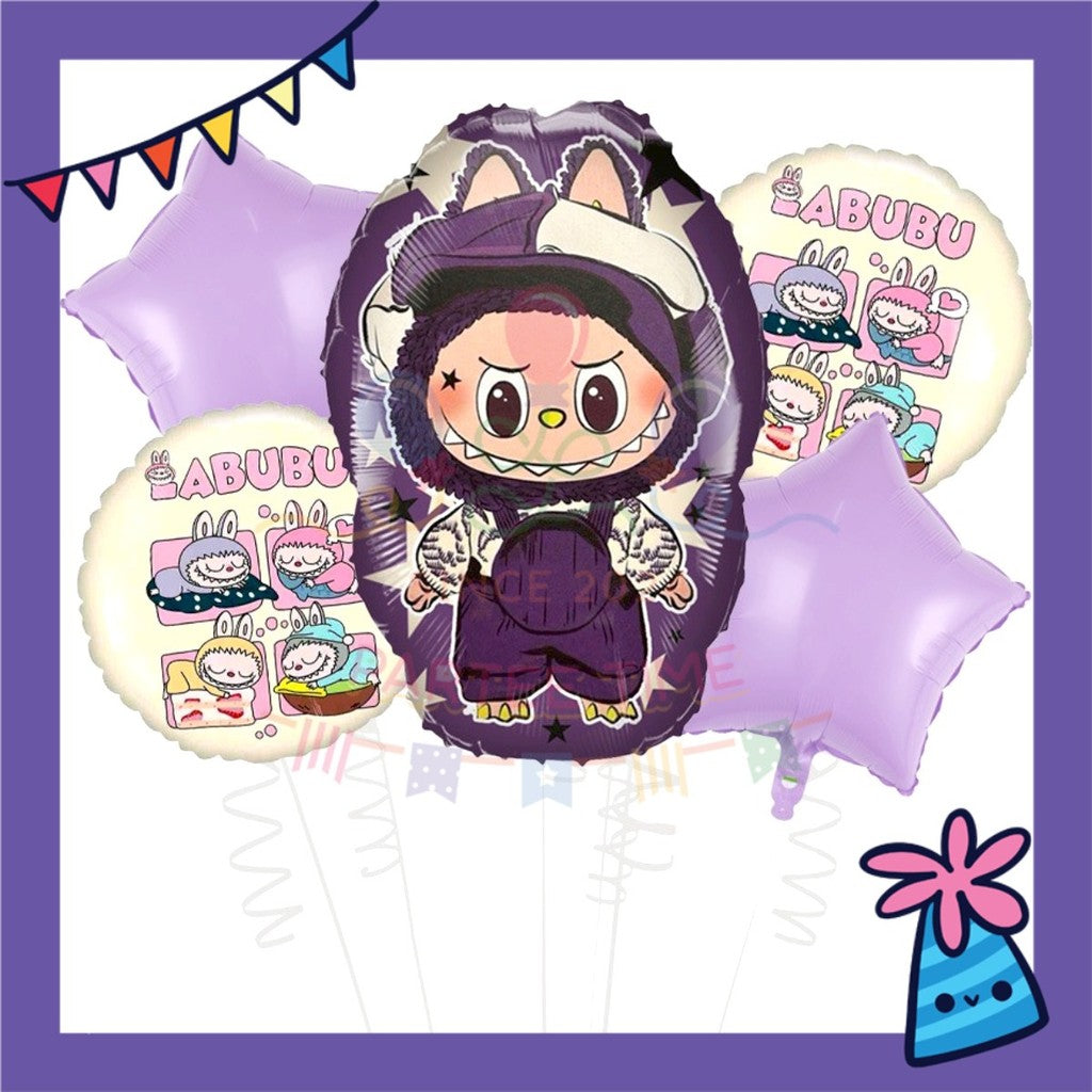 ParteeTime Kids Labubu Theme Decorations Kids Birthday Party Balloon Banners Hang Swirls Backdrop Tablecloth Cake Topper