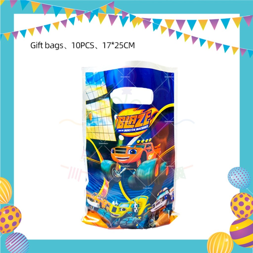ParteeTime Kids Blaze Birthday Theme Decorations Kids Birthday Balloon Banner Hang Swirl Backdrop Tablecloth Cake Topper