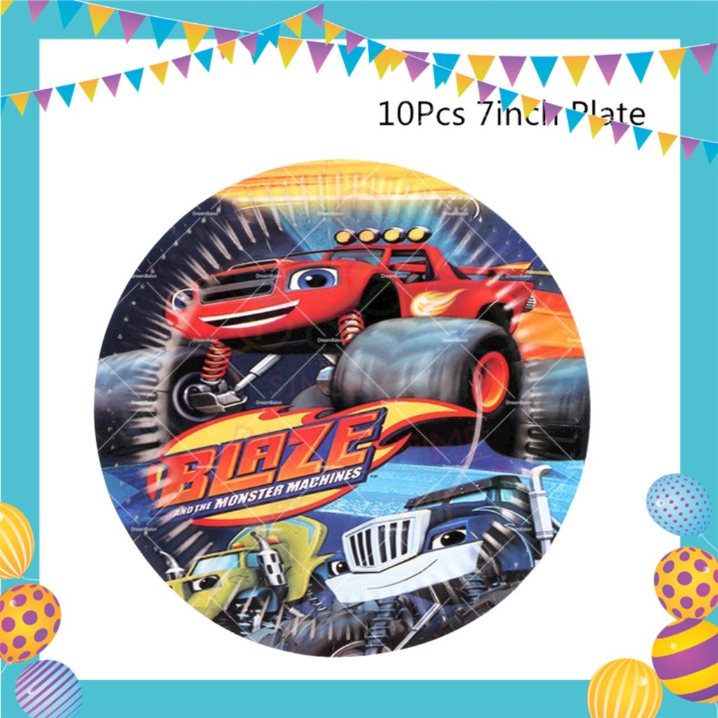 ParteeTime Kids Blaze Birthday Theme Decorations Kids Birthday Balloon Banner Hang Swirl Backdrop Tablecloth Cake Topper