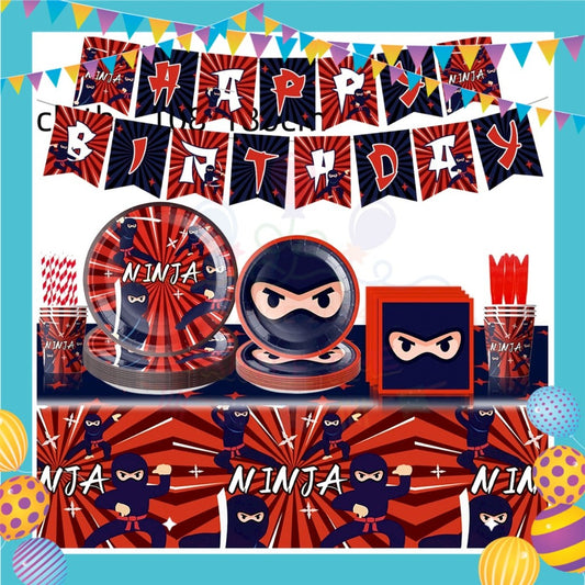 ParteeTime Kids Ninja Birthday Theme Decorations Kids Birthday Balloon Banner Hang Swirl Backdrop Tablecloth