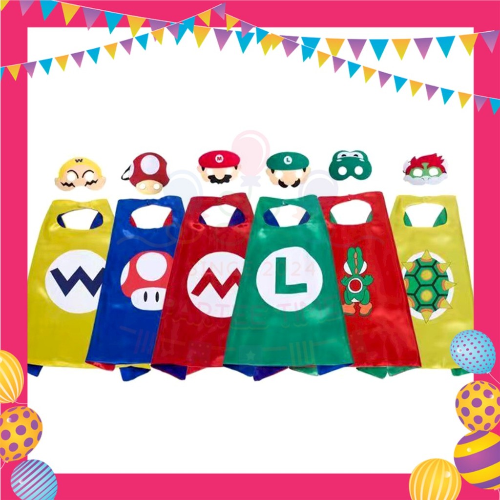 ParteeTime Kids Mask and Cape Children Super Mario Capes Birthday Party Dress Up Cosplay Costume