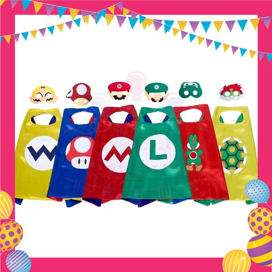 ParteeTime Kids Mask and Cape Children Super Mario Capes Birthday Party Dress Up Cosplay Costume