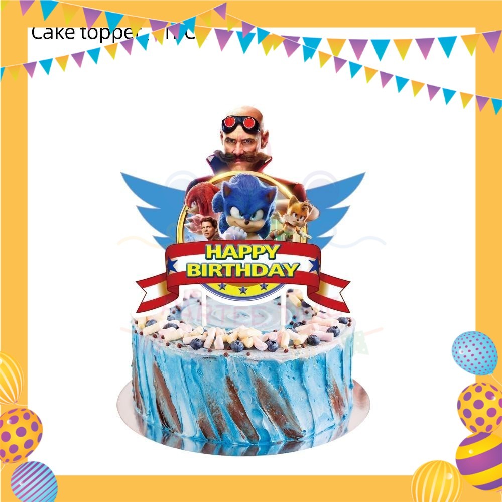 ParteeTime Kids Sonic Theme Decorations Kids Birthday Party Balloon Banners Hang Swirls Backdrop Tablecloth Cake Topper