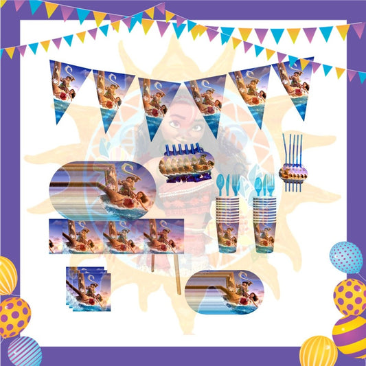 ParteeTime Kids Princess Moana Birthday Theme Decorations Kids Birthday Balloon Banner Hang Swirl Backdrop Tablecloth