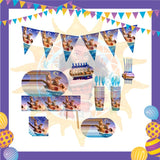 ParteeTime Kids Princess Moana Birthday Theme Decorations Kids Birthday Balloon Banner Hang Swirl Backdrop Tablecloth