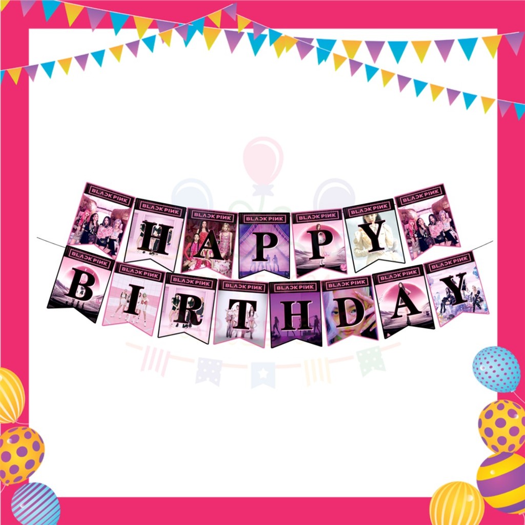 ParteeTime Black Pink Birthday Theme Decorations Kids Birthday Balloon Banner Hang Swirl Backdrop Tablecloth Cake Topper