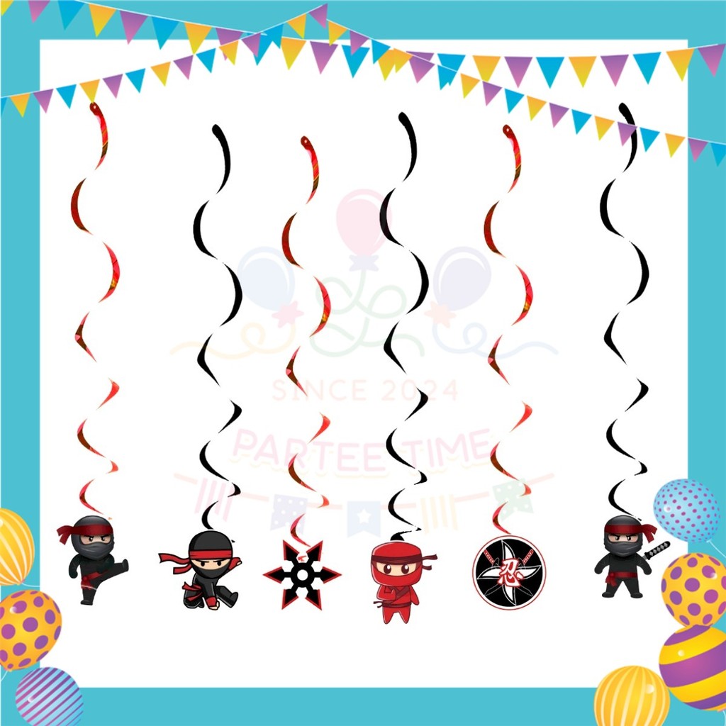 ParteeTime Kids Ninja Birthday Theme Decorations Kids Birthday Balloon Banner Hang Swirl Backdrop Tablecloth