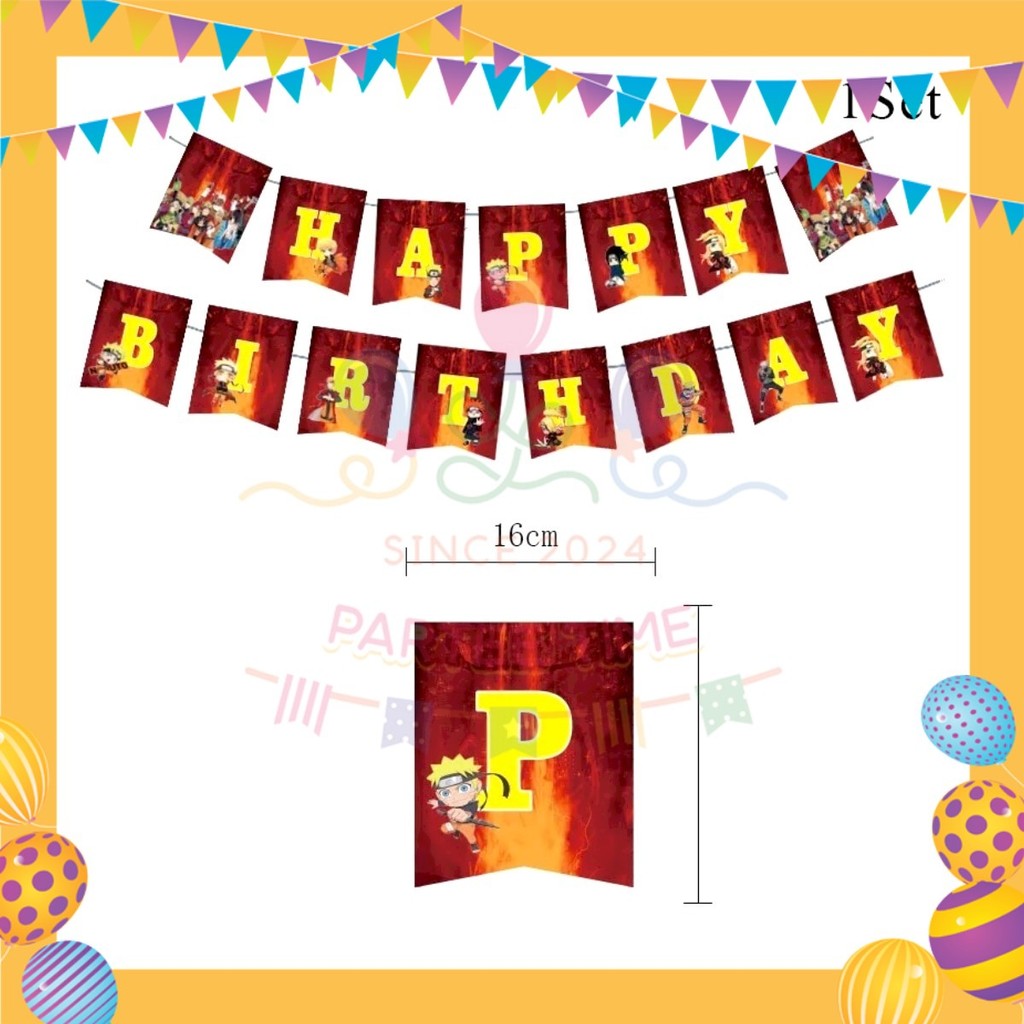 ParteeTime Kids Naruto Theme Decorations Birthday Party Supplies Banners Backdrop Set Hiasan Hari Jadi Kanak-Kanak