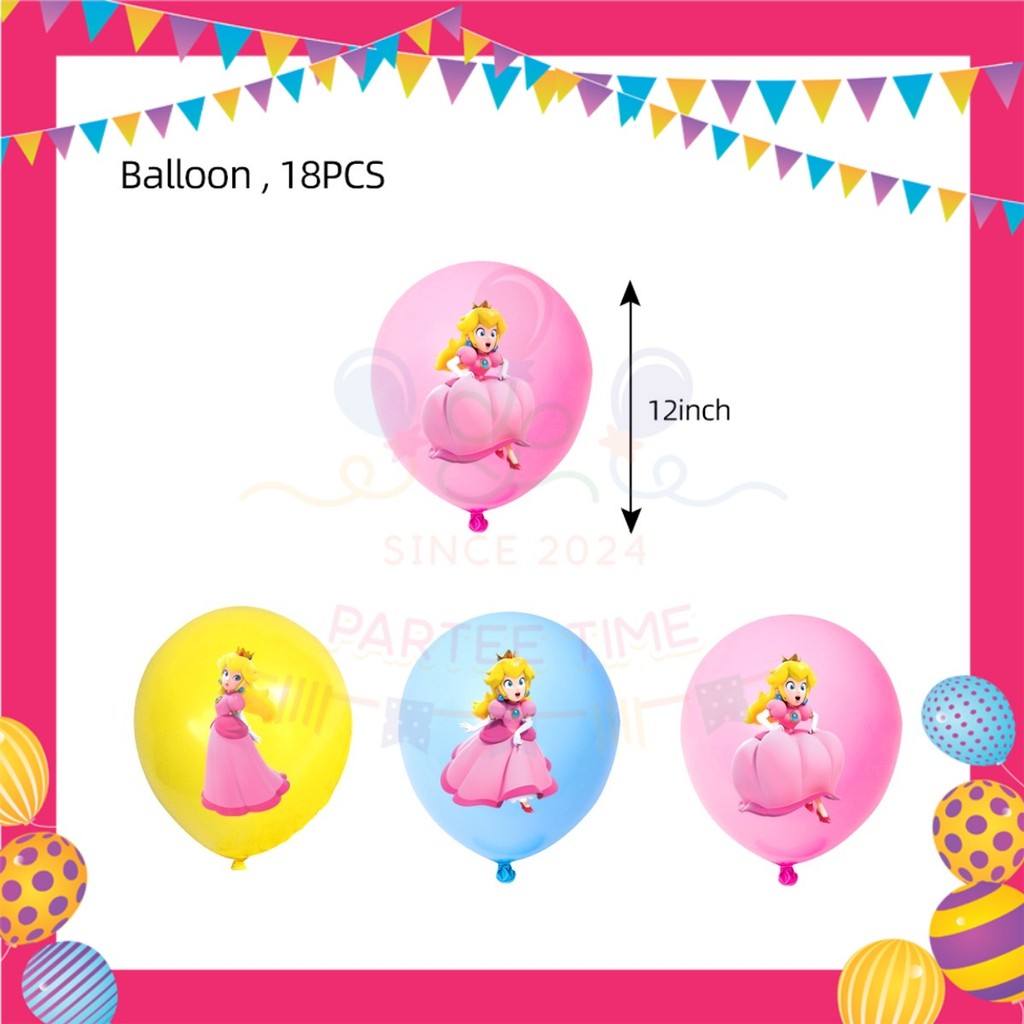 ParteeTime Kids Princess Peach Birthday Theme Decorations Kids Birthday Balloon Banner Hang Swirl Backdrop Tablecloth