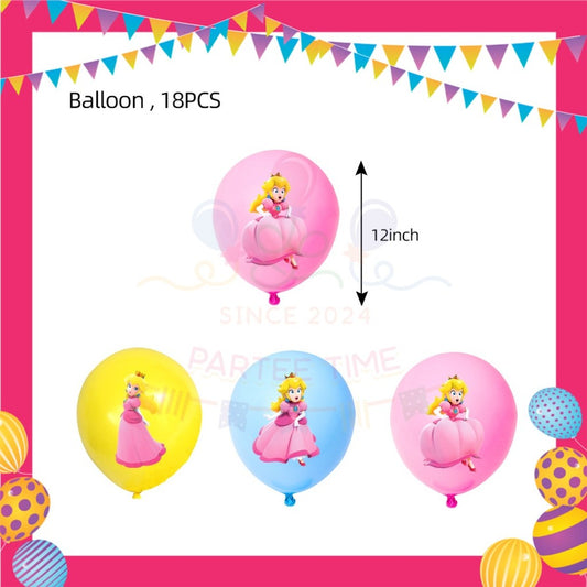 ParteeTime Kids Princess Peach Birthday Theme Decorations Kids Birthday Balloon Banner Hang Swirl Backdrop Tablecloth