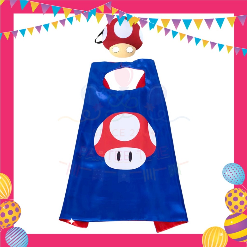 ParteeTime Kids Mask and Cape Children Super Mario Capes Birthday Party Dress Up Cosplay Costume