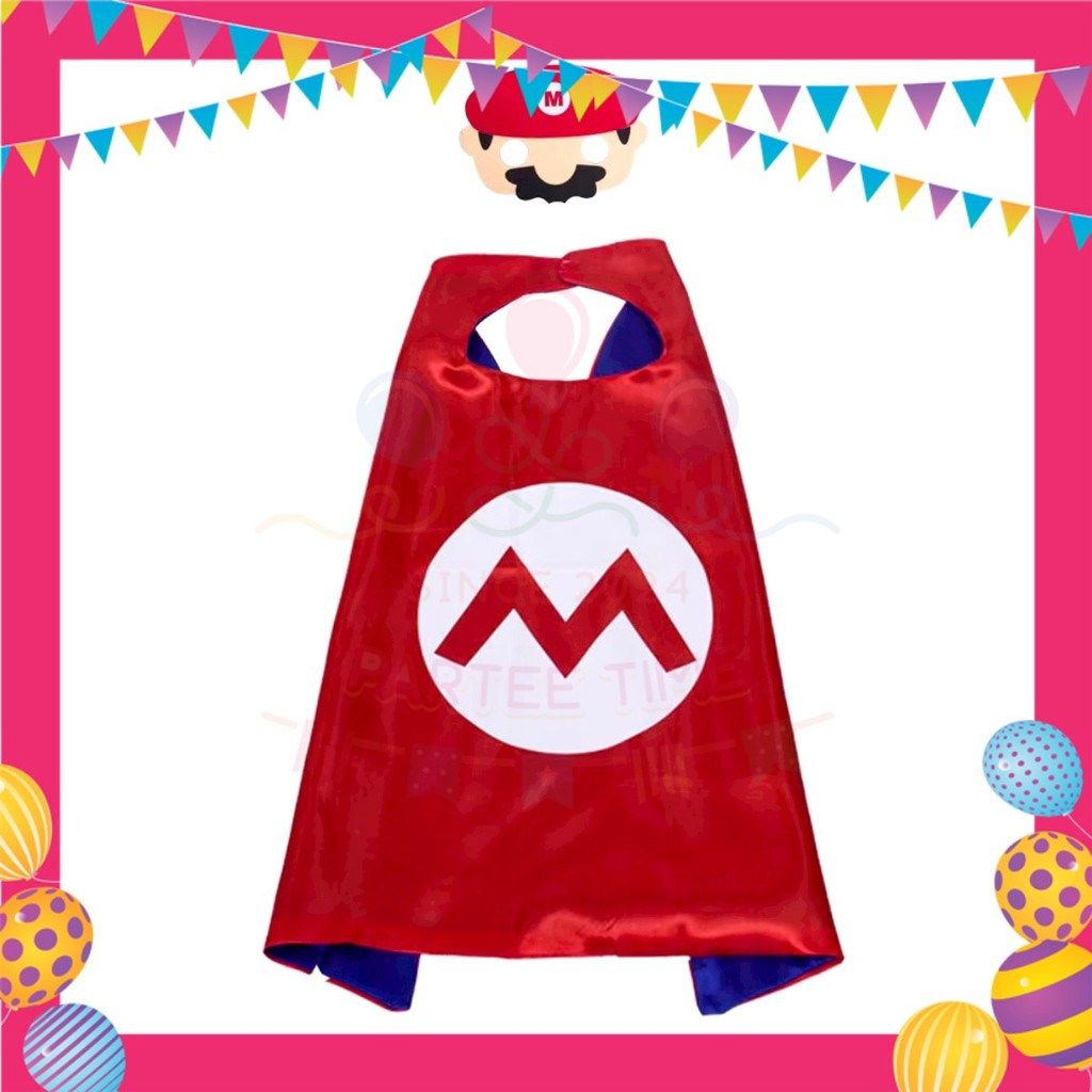 ParteeTime Kids Mask and Cape Children Super Mario Capes Birthday Party Dress Up Cosplay Costume
