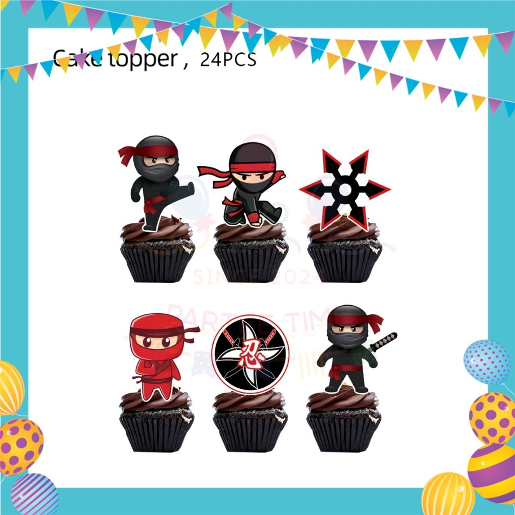 ParteeTime Kids Ninja Birthday Theme Decorations Kids Birthday Balloon Banner Hang Swirl Backdrop Tablecloth