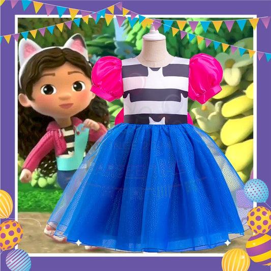 ParteeTime Kids Gabby’s Dollhouse Leader Costumes Fluffy Puff Sleeve Mesh Tulle Dress Cosplay Pakaian Baju Kembang Kanak