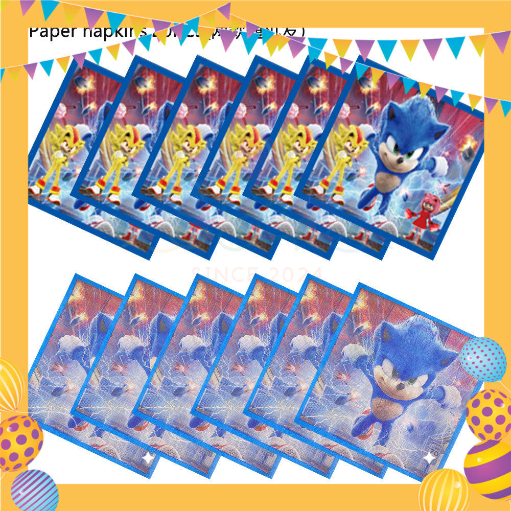 ParteeTime Kids Sonic Theme Decorations Kids Birthday Party Balloon Banners Hang Swirls Backdrop Tablecloth Cake Topper