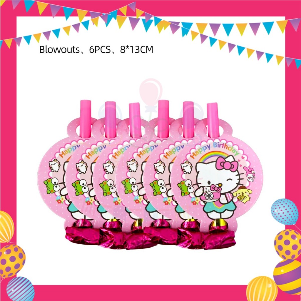 ParteeTime Kids Hello Kitty Birthday Theme Decorations Kids Birthday Balloon Banner Hang Swirl Backdrop Tablecloth