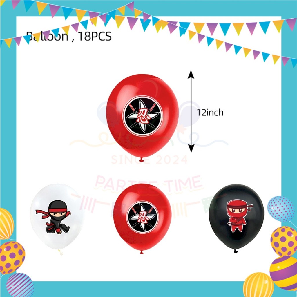 ParteeTime Kids Ninja Birthday Theme Decorations Kids Birthday Balloon Banner Hang Swirl Backdrop Tablecloth
