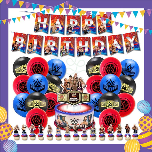 ParteeTime Kids Birthday Party Celebration Decoration Set WWE 4 in 1 Majlis Sambutan Hiasan Hari Jadi Kanak-Kanak