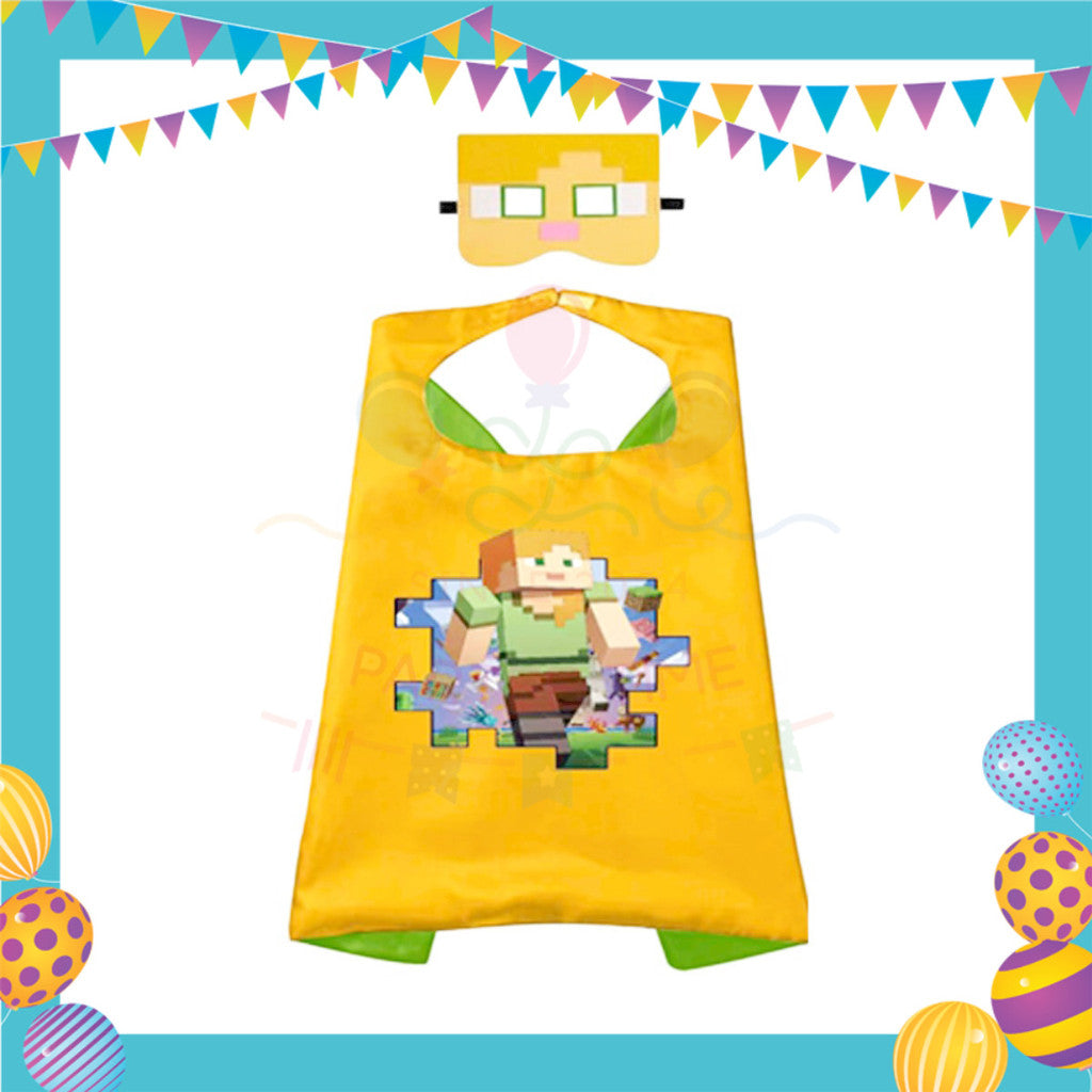 ParteeTime Kids Mask and Cape Children Game Steve Creeper Capes Birthday Party Dress Up Cosplay Costume