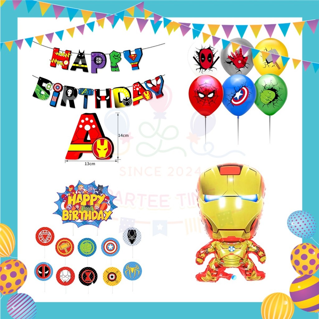 ParteeTime Kids Birthday Party Celebration Decoration Set Superhero 4 in 1 Hiasan Majlis Sambutan Hari Jadi Kanak-Kanak