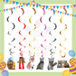 ParteeTime Cat Party Birthday Theme Decorations Kids Birthday Balloon Banner Hang Swirl Backdrop Tablecloth Cake Topper