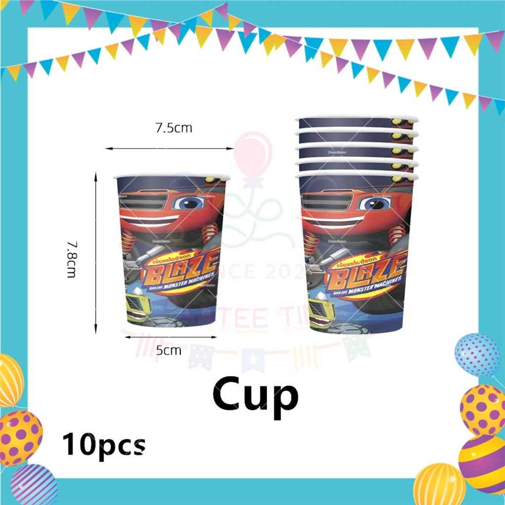 ParteeTime Kids Blaze Birthday Theme Decorations Kids Birthday Balloon Banner Hang Swirl Backdrop Tablecloth Cake Topper