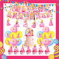 ParteeTime Kids Princess Peach Birthday Theme Decorations Kids Birthday Balloon Banner Hang Swirl Backdrop Tablecloth