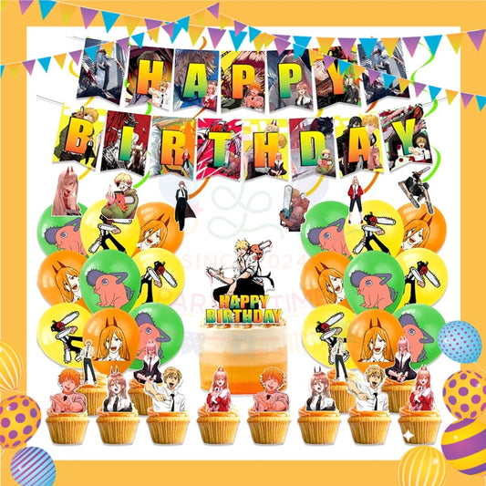 ParteeTime Kids Birthday Party Celebration Decoration Chainsaw Man 4 in 1 Majlis Sambutan Hiasan Hari Jadi Kanak-Kanak