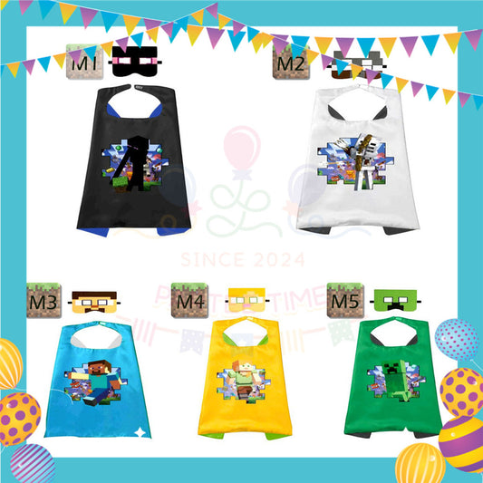 ParteeTime Kids Mask and Cape Children Game Steve Creeper Capes Birthday Party Dress Up Cosplay Costume