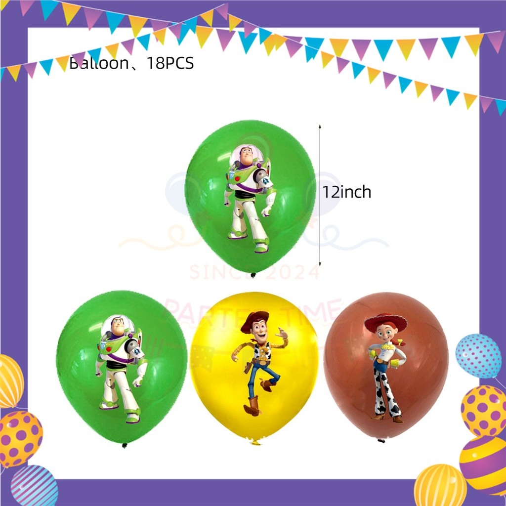 ParteeTime Kids Toys Story Birthday Theme Decorations Kids Birthday Balloon Banner Hang Swirl Backdrop Tablecloth