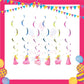 ParteeTime Kids Princess Peach Birthday Theme Decorations Kids Birthday Balloon Banner Hang Swirl Backdrop Tablecloth
