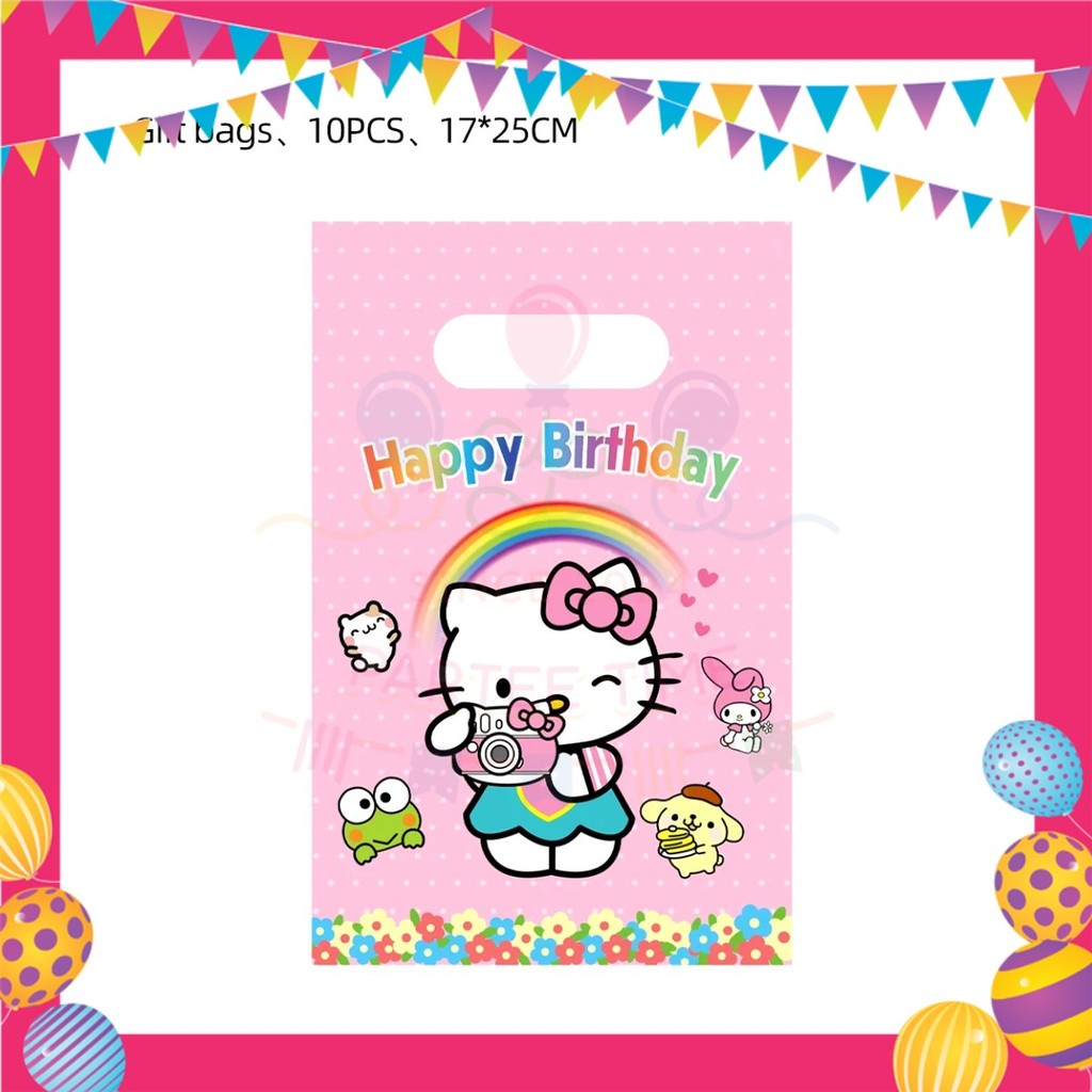 ParteeTime Kids Hello Kitty Birthday Theme Decorations Kids Birthday Balloon Banner Hang Swirl Backdrop Tablecloth