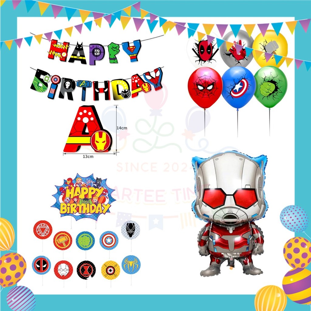 ParteeTime Kids Birthday Party Celebration Decoration Set Superhero 4 in 1 Hiasan Majlis Sambutan Hari Jadi Kanak-Kanak