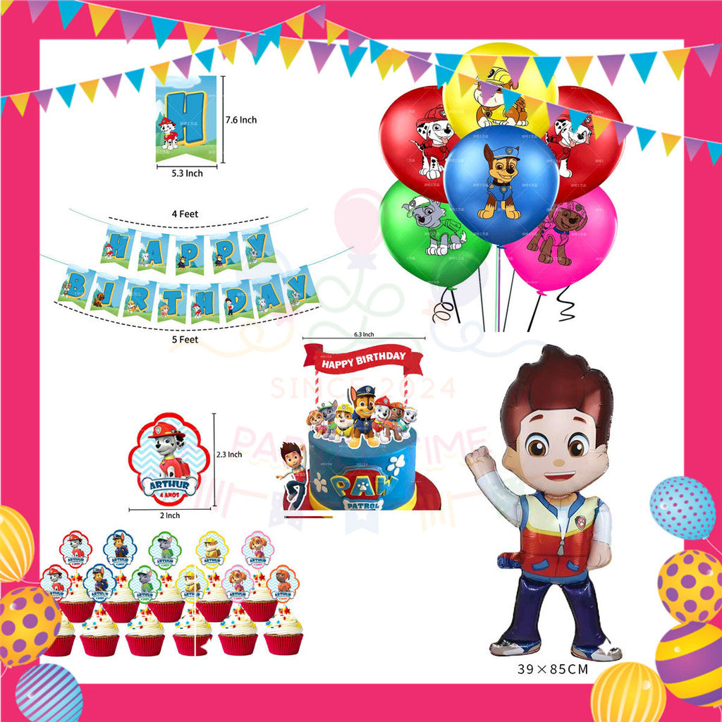 ParteeTime Kids Birthday Party Celebration Decoration Paw Patrol 4 in 1 Hiasan Majlis Sambutan Hari Jadi Kanak-Kanak