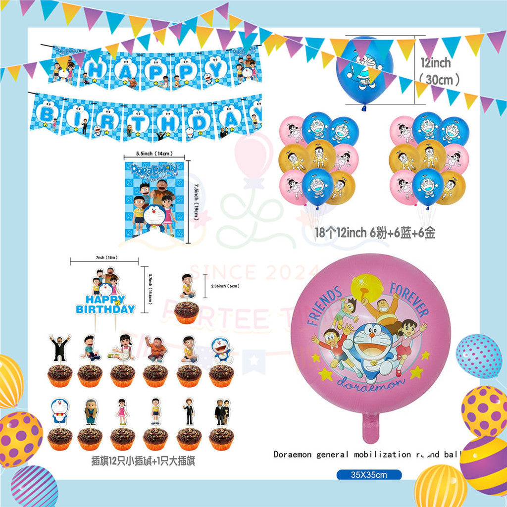 ParteeTime Kids Birthday Party Celebration Decoration Set Doraemon 4 in 1 Hiasan Majlis Sambutan Hari Jadi Kanak-Kanak