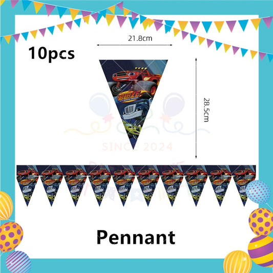 ParteeTime Kids Blaze Birthday Theme Decorations Kids Birthday Balloon Banner Hang Swirl Backdrop Tablecloth Cake Topper