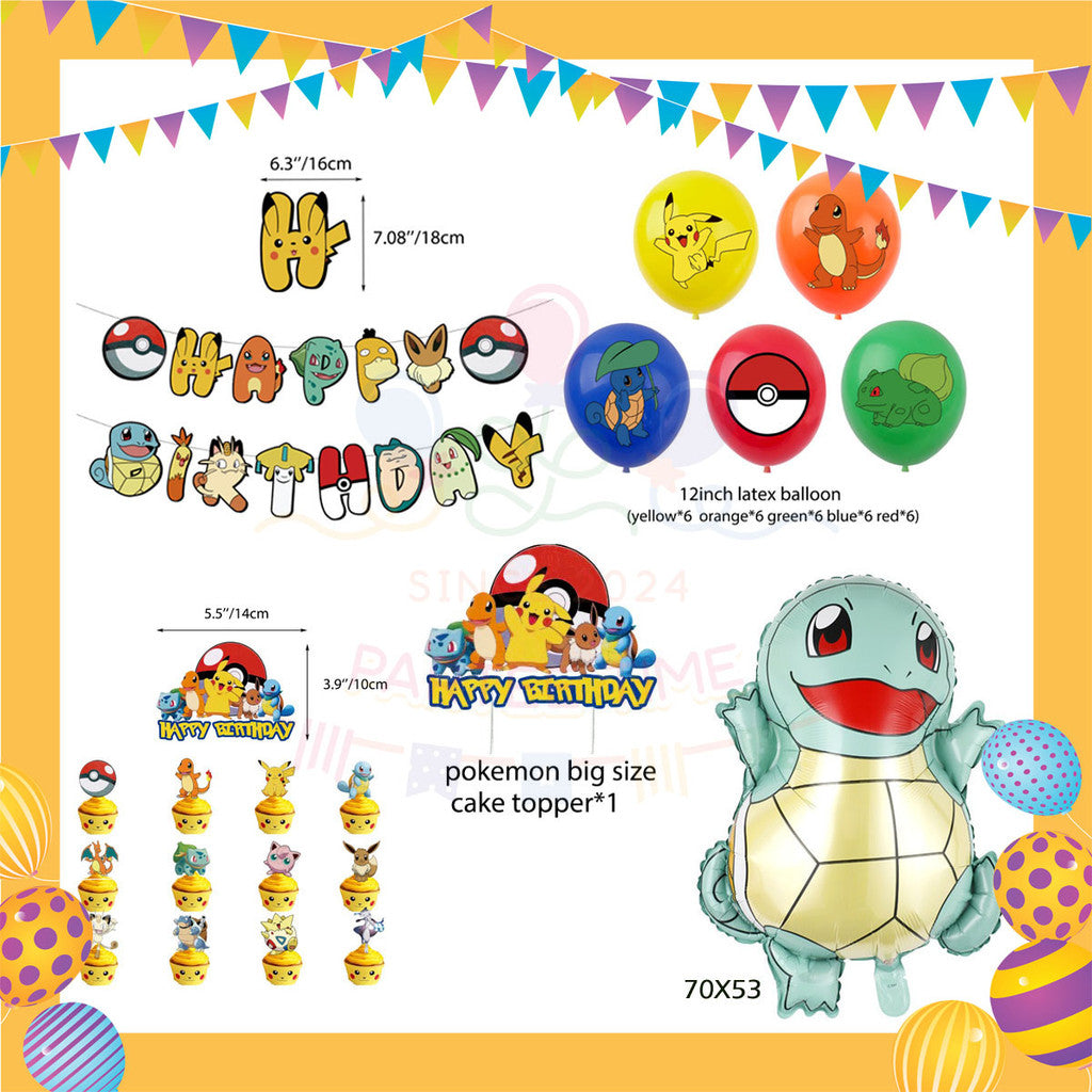 ParteeTime Kids Birthday Party Celebration Decoration Set Pikachu 4 in 1 Hiasan Majlis Sambutan Hari Jadi Kanak-Kanak