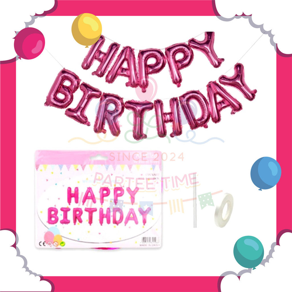 ParteeTime Happy Birthday Foil Balloon Set Various Colors 13 Alphabets 16 Inches Belon 16 Inches 13 Huruf Foil