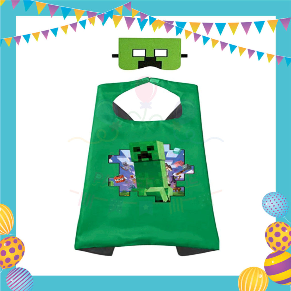 ParteeTime Kids Mask and Cape Children Game Steve Creeper Capes Birthday Party Dress Up Cosplay Costume