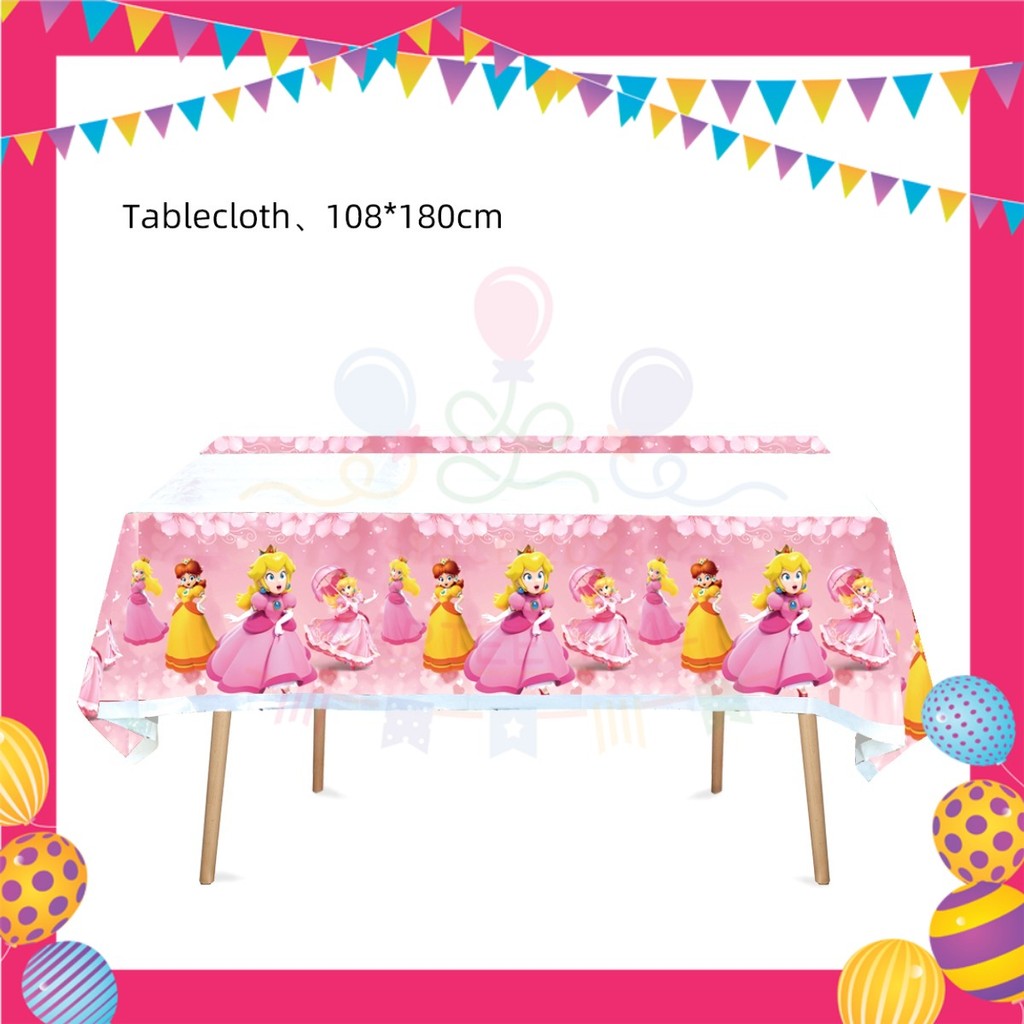 ParteeTime Kids Princess Peach Birthday Theme Decorations Kids Birthday Balloon Banner Hang Swirl Backdrop Tablecloth