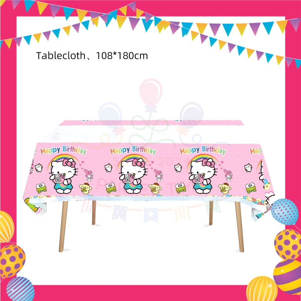 ParteeTime Kids Hello Kitty Birthday Theme Decorations Kids Birthday Balloon Banner Hang Swirl Backdrop Tablecloth