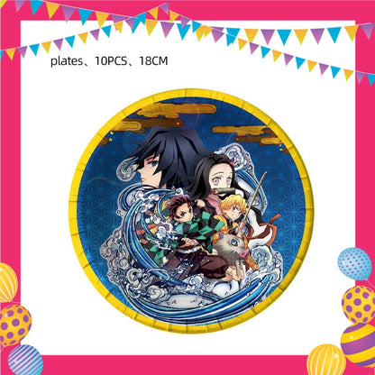 ParteeTime Kids Demon Slayer Theme Decorations Birthday Party Supplies Banners Backdrop Set Hiasan Hari Jadi Kanak-Kanak