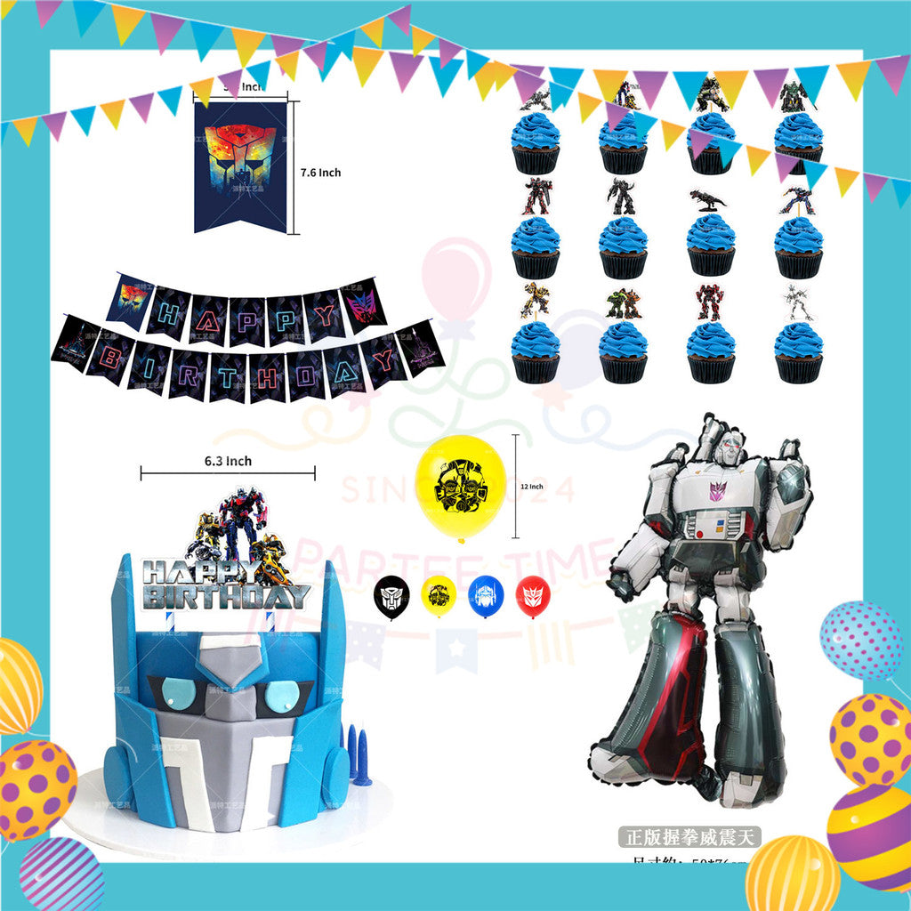 ParteeTime Kid Birthday Party Celebration Decoration Set Transformer 4 in 1 Hiasan Majlis Sambutan Hari Jadi Kanak-Kanak