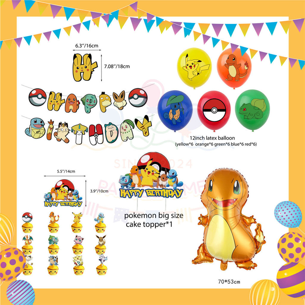 ParteeTime Kids Birthday Party Celebration Decoration Set Pikachu 4 in 1 Hiasan Majlis Sambutan Hari Jadi Kanak-Kanak