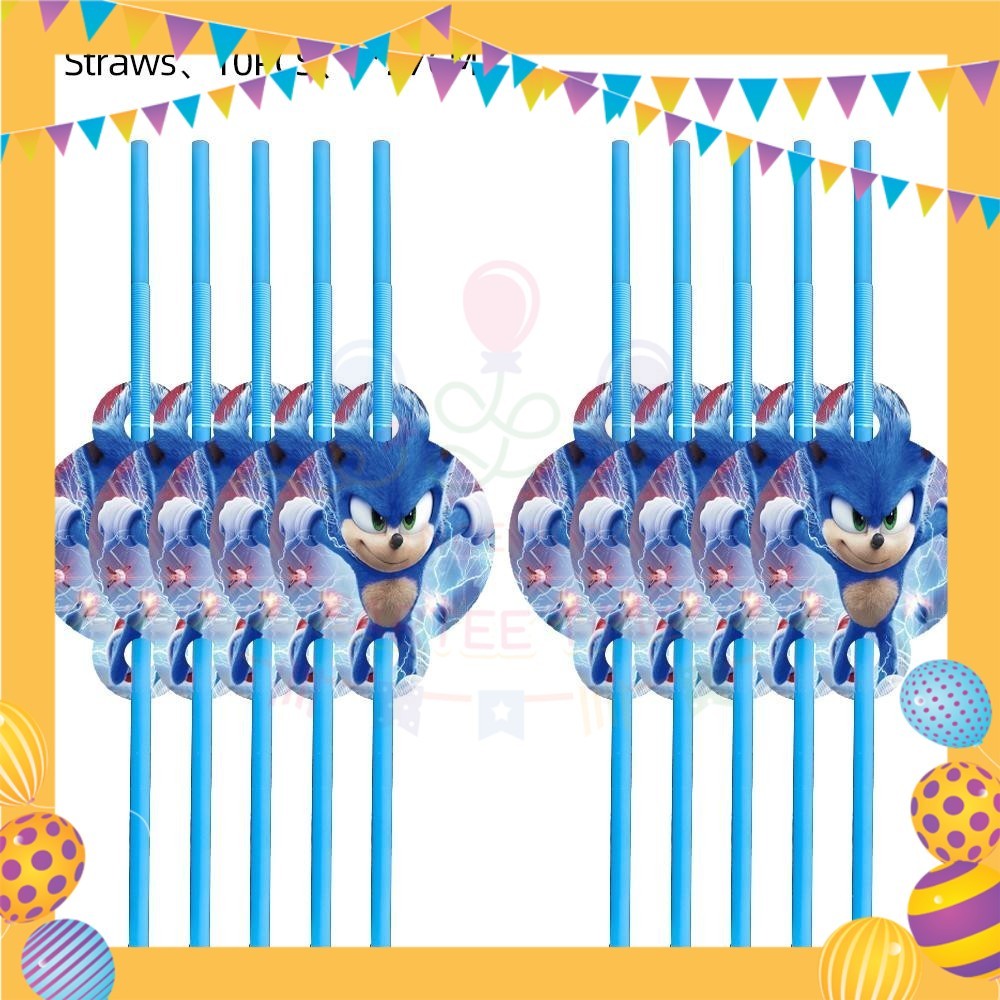 ParteeTime Kids Sonic Theme Decorations Kids Birthday Party Balloon Banners Hang Swirls Backdrop Tablecloth Cake Topper