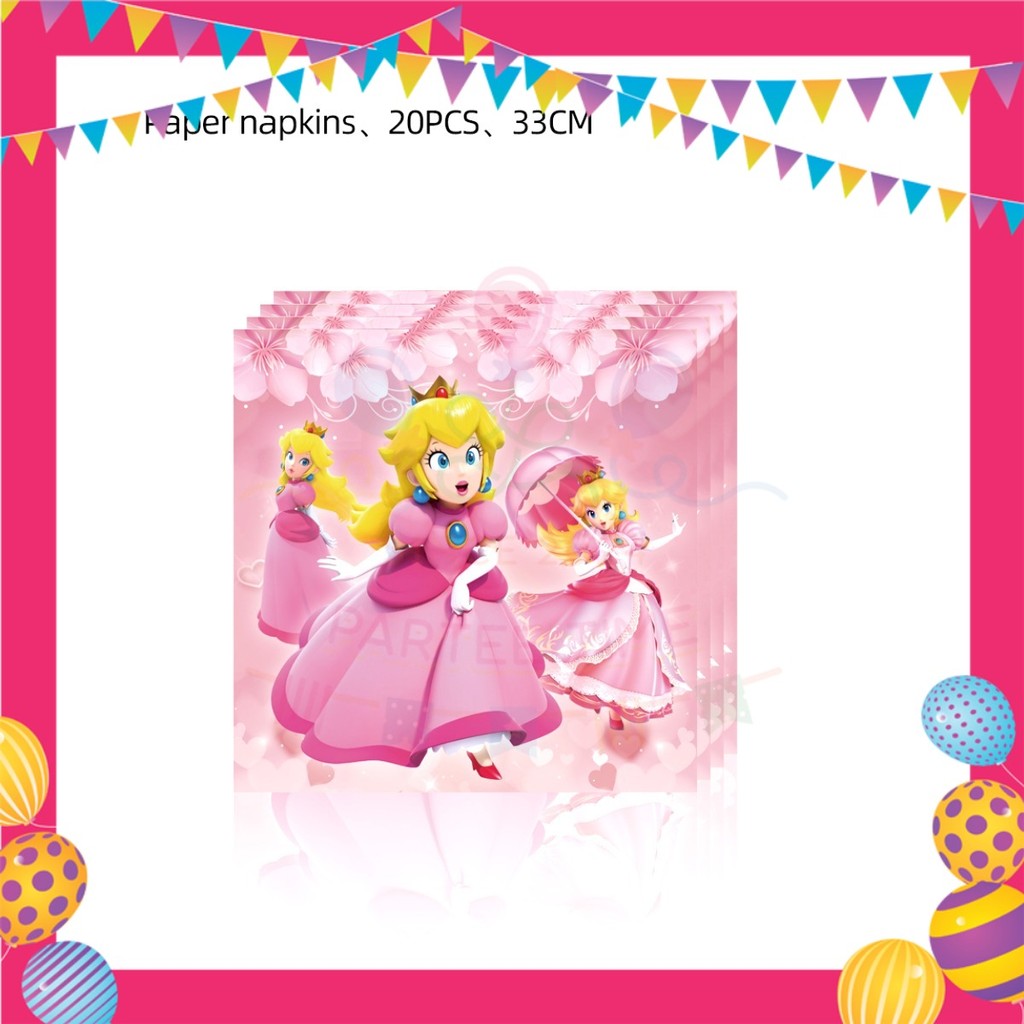 ParteeTime Kids Princess Peach Birthday Theme Decorations Kids Birthday Balloon Banner Hang Swirl Backdrop Tablecloth
