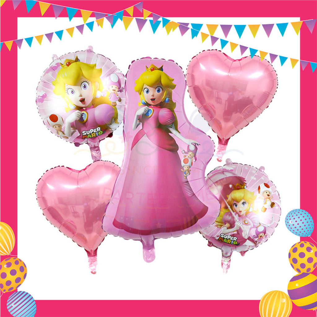 ParteeTime Kids Princess Peach Birthday Theme Decorations Kids Birthday Balloon Banner Hang Swirl Backdrop Tablecloth