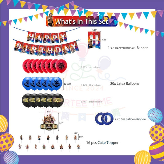 ParteeTime Kids Birthday Party Celebration Decoration Set WWE 4 in 1 Majlis Sambutan Hiasan Hari Jadi Kanak-Kanak