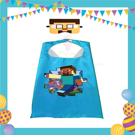ParteeTime Kids Mask and Cape Children Game Steve Creeper Capes Birthday Party Dress Up Cosplay Costume