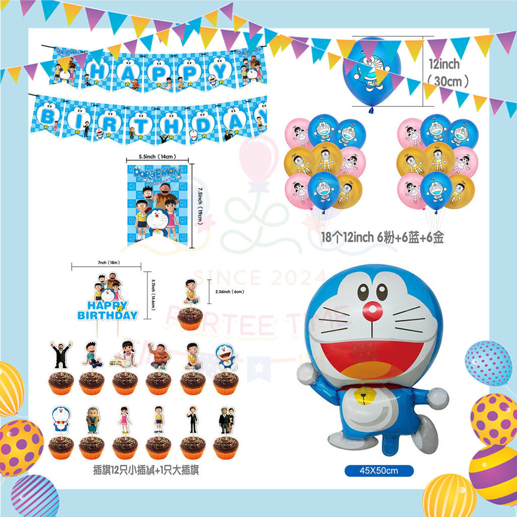 ParteeTime Kids Birthday Party Celebration Decoration Set Doraemon 4 in 1 Hiasan Majlis Sambutan Hari Jadi Kanak-Kanak
